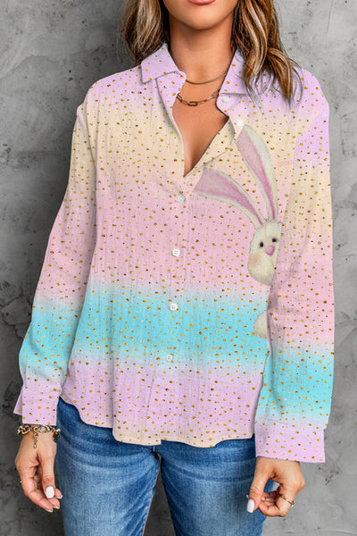 Glitter Pink Blue Easter Day Bunny Long Sleeve Shirt