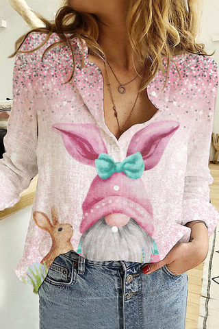 Easter Glitter Pink Rabbit Gnomes and Easter Eggs Long Sleeve Shirt