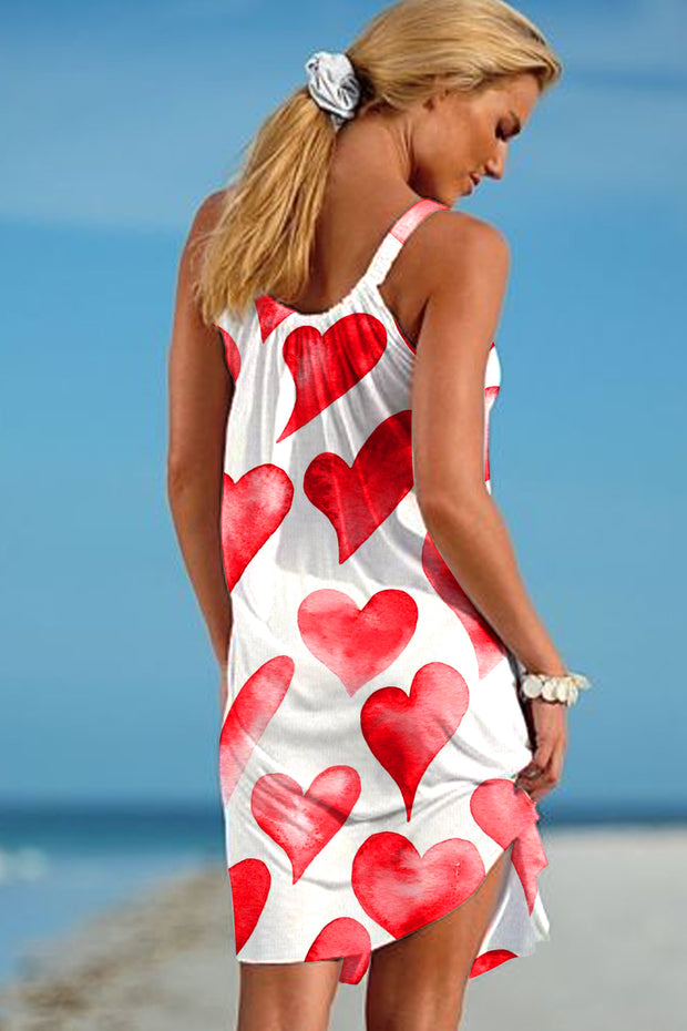 Love Red Heart-Shaped Print Sleeveless Dress