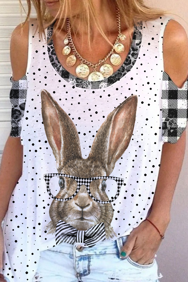 Gentleman Rabbit at Easter Day Cold Shoulder T-Shirt