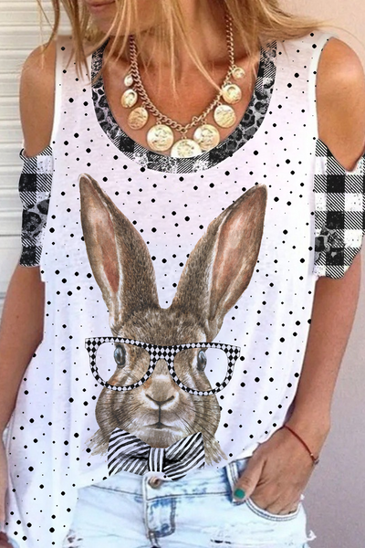 Gentleman Rabbit at Easter Day Cold Shoulder T-Shirt