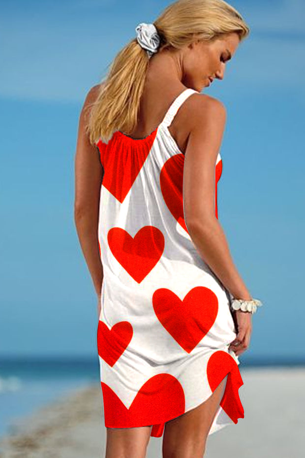 Love Red Heart-Shaped Print Sleeveless Dress