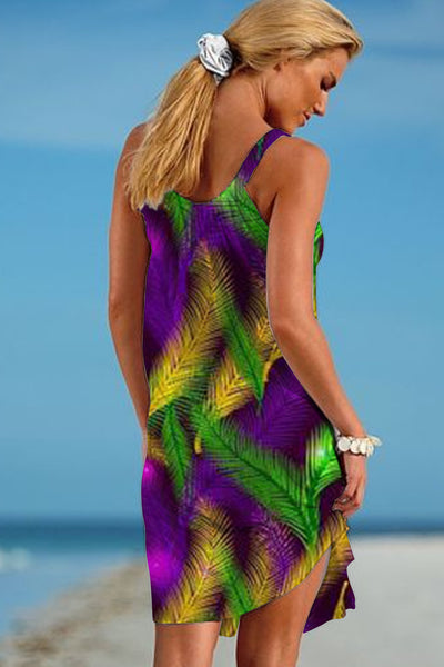 Mardi Gras Tricolor Summer Plant Sleeveless Dress
