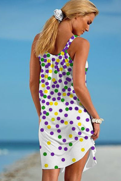 Mardi Gras Polka Colored Dots Sleeveless Dress