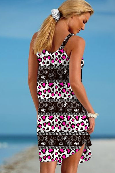 Pink Leopard Print Spirals Sleeveless Dress