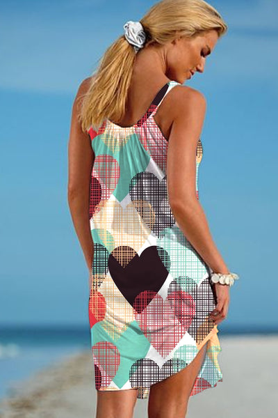 Love Plaid Heart-Shaped Print Sleeveless Dress