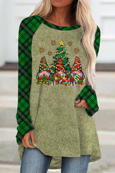 Christmas Lanterns Gnome Green Plaid Loose Tunic