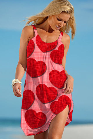 Love Red Heart-Shaped Print Sleeveless Dress
