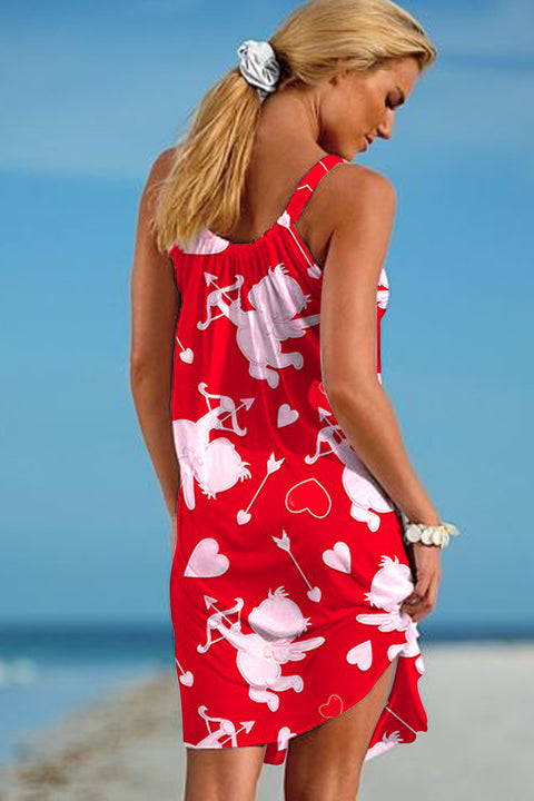 Tossed Cupid Love Heart Print Sleeveless Dress