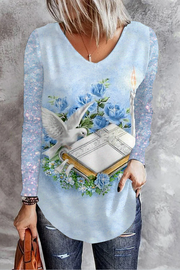 Easter Raise Up Holy Doves & Flowers V-neck Long Sleeve T-Shirt