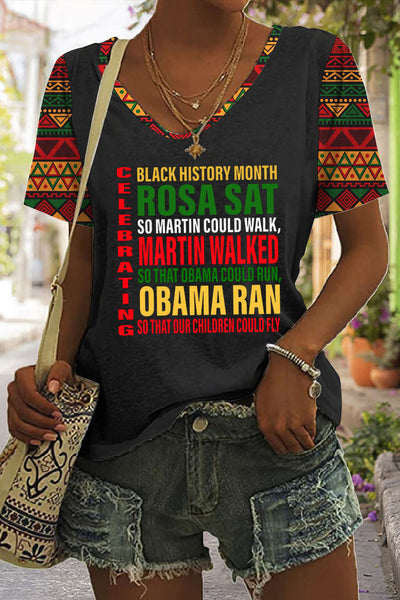 Vintage Black History Month African American Inspiring Printed Short Sleeve T-shirt