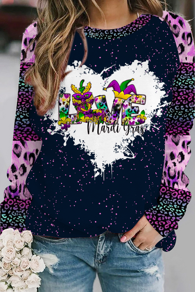 Happy Mardi Gras Love Printed Sweatshirt