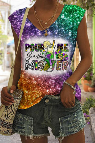 Pour Me Something Mister Mardi Gras Glitter Multicolor Printed Tank Top