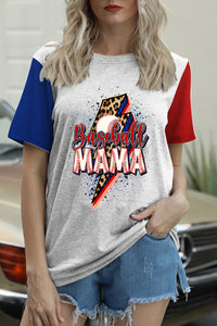 Baseball MAMA Leopard Lightning Bolt Casual Printed Short Sleeve T-shirt