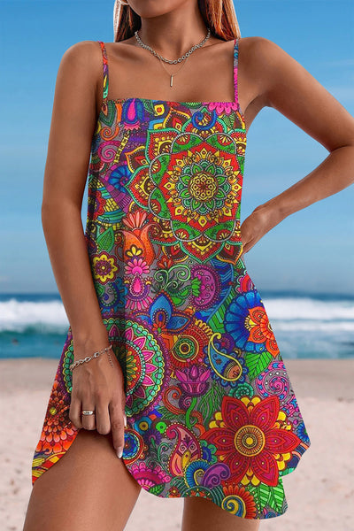 Colorful Mandala Vintage Floral Loop Pattern Cami Dress