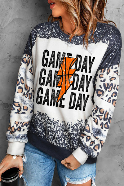 Game Day Basketball Lightning Bolt Bleached Sweatshirt