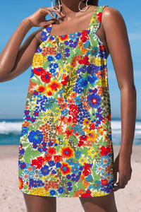 Beach Vacation Retro Idyllic Country Style Colorful Small Clusters Of Flowers Cami Dress
