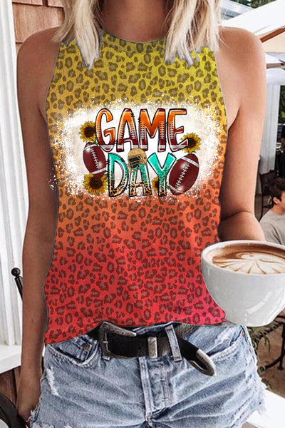 Tie Dye Gradient Leopard Football Game Day Print Tank Top