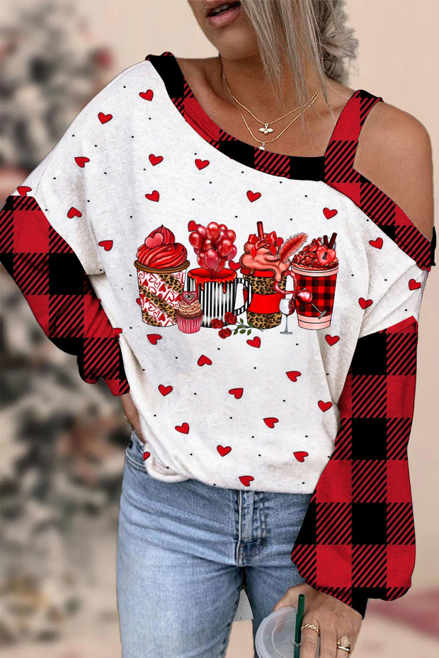 Coffee Drink Print Off-shoulder Blouse