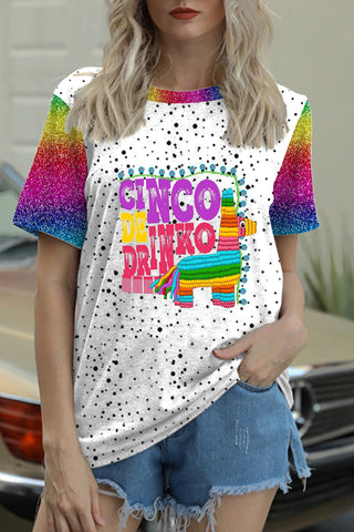 Cinco De Drinko Horse Mexican Festival Printed Round Neck T-shirt