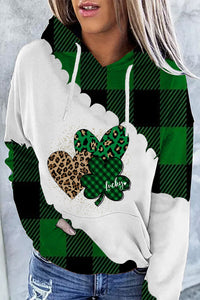Green Leopard Plaid Lucky Hearts Hoodie