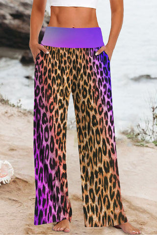 Tie Dye Gradient Leopard Football Touchdown Season High Waisted Baggy Pants with Pockets