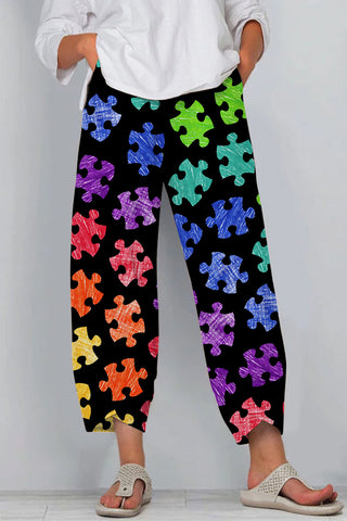Autism Awareness Acceptance Love Multicolour Puzzle Casual Pants
