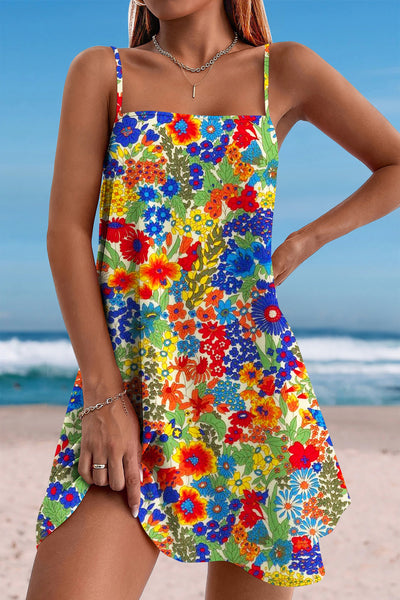 Beach Vacation Retro Idyllic Country Style Colorful Small Clusters Of Flowers Cami Dress
