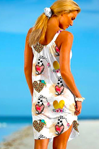 Cow Gnomes & Hearts Love Leopard Print Sleeveless Dress