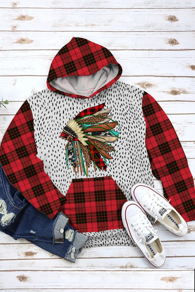Karierter Weihnachts-Indianer-Hoodie mit Taschen