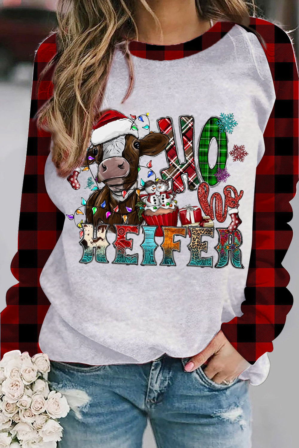 Ho Ho Heifer Print Sweatshirt