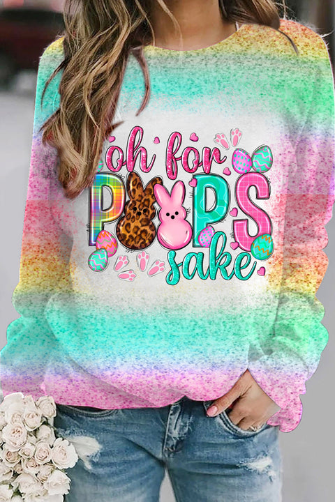 Oh For Peeps Sake Happy Easter Day Bunny Glitter Bleached Print Sweatshirt