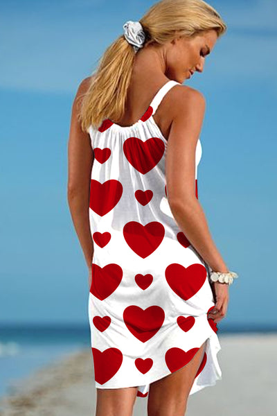 Love Red Heart-Shaped Print Sleeveless Dress
