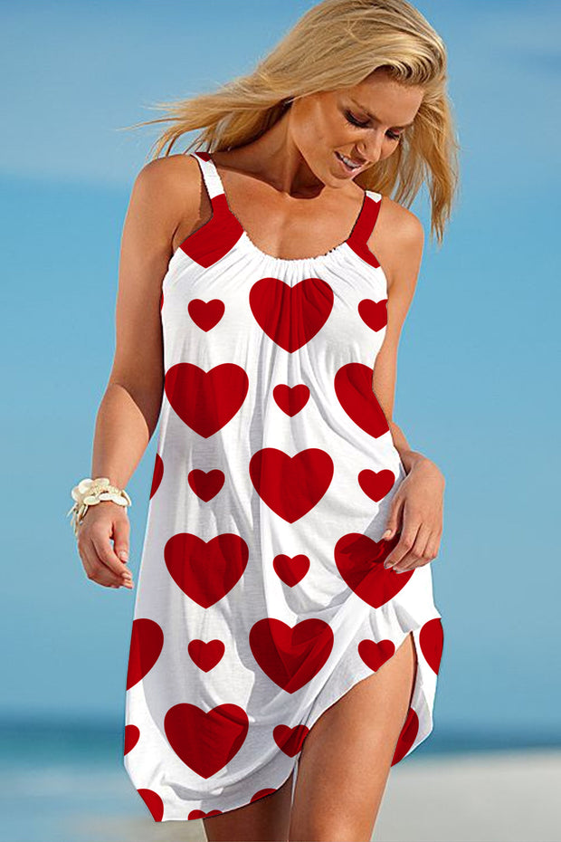 Love Red Heart-Shaped Print Sleeveless Dress