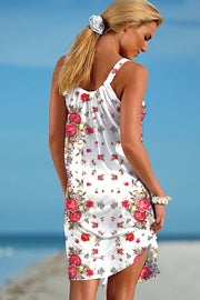 Bohemian Retro Style Flowers Print Sleeveless Dress