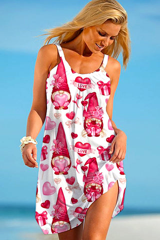 Cute Gnomes & Hearts Love Print Sleeveless Dress
