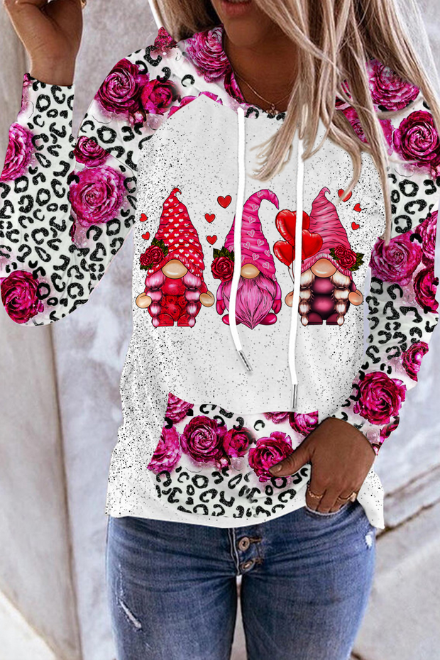 Cute Gnomies Red Rose Leopard Pattern Hoodie