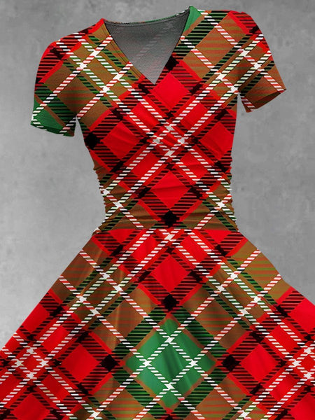 Women's Christmas Lattice Print Design Maxi Dress