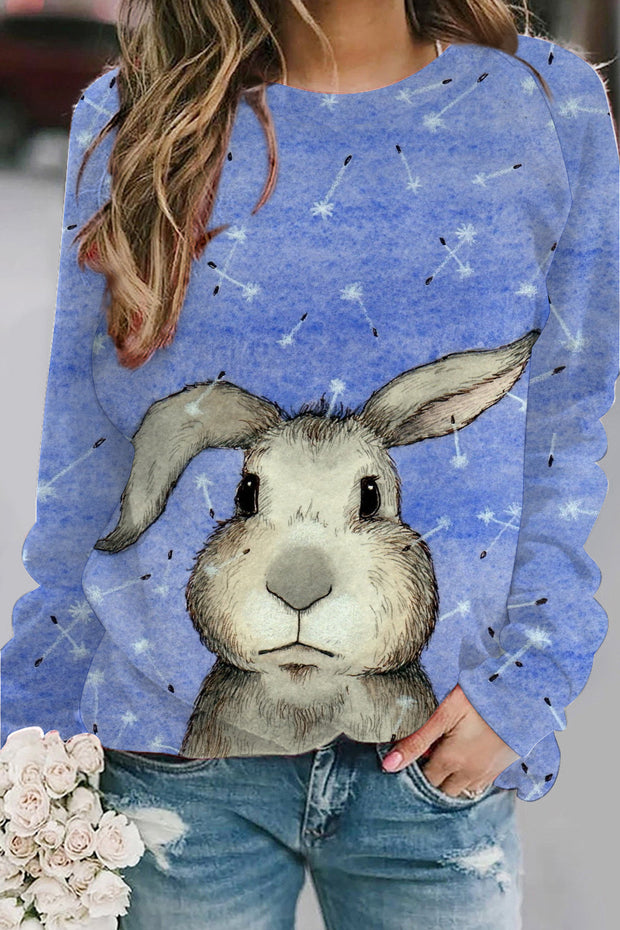 Cute Easter Bunny With Glasses In Easter Eggs Forest Printed Sweatshirt