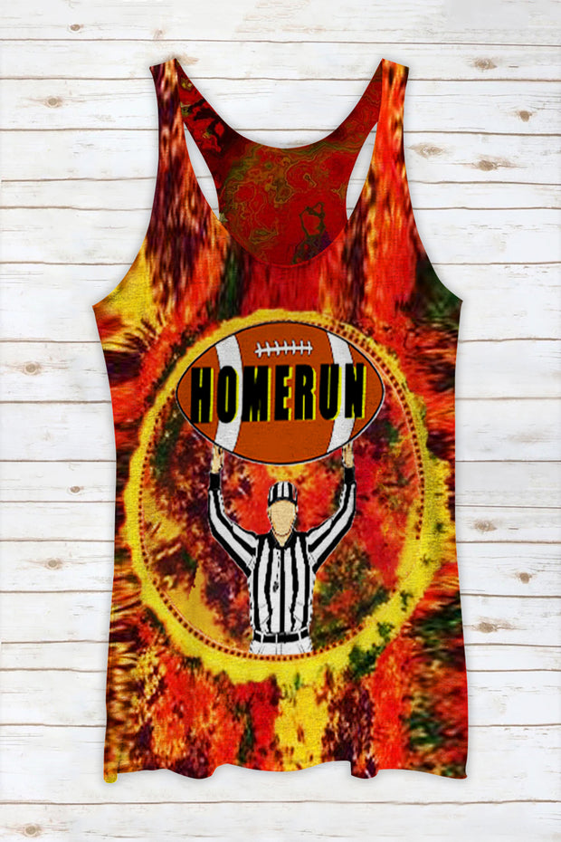 Trendy Hippie Tie-dye With A Fun Football Home Run Graphic Racerback Tank Top