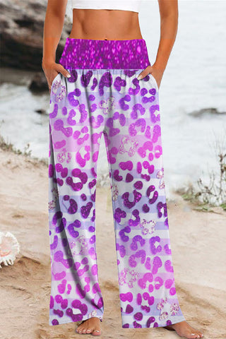 Tie Dye Gradient Leopard Stylish Checkerboard Football High Waisted Baggy Pants with Pockets