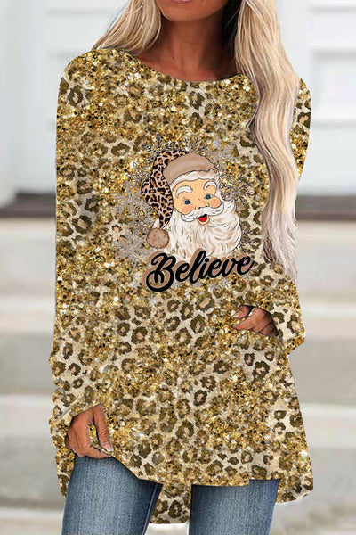 Glitter Christmas Believe Santa Print Tunic