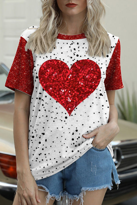 Glitter Red Heart Bleached T-Shirt