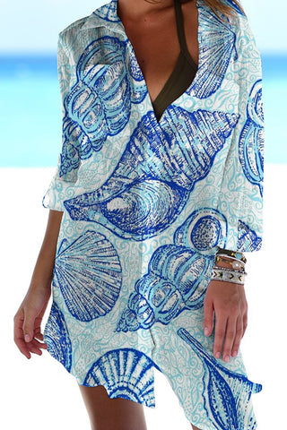 Beach Texture Jellyfish Pattern Patch Front Pockets Shirt