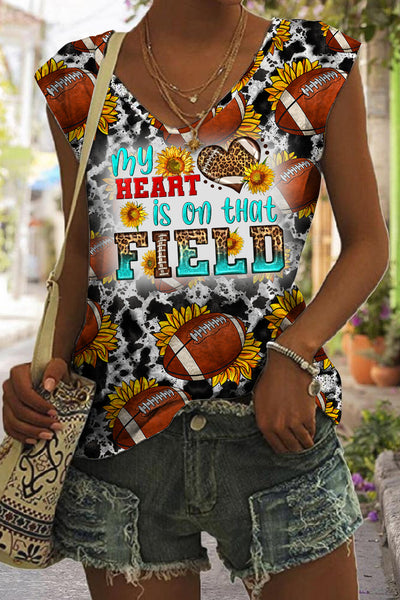 Sunflower Vintage Cow Pattern Football Pattern V-neck Tank Top