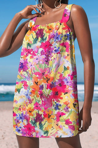 Beach Vacation Romantic Ink Flower Loop Cami Dress