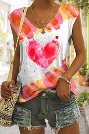 Watercolor Splatter Heart-Shaped V-Neck Tank Top