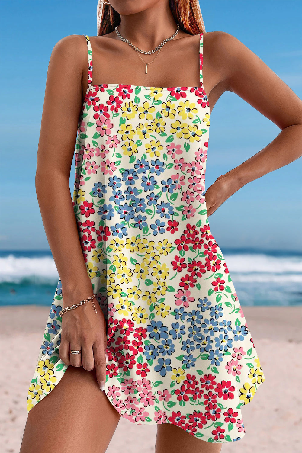 Beach Vacation Retro Idyllic Country Style Nostalgic Small Cluster Of Flowers Cami Dress