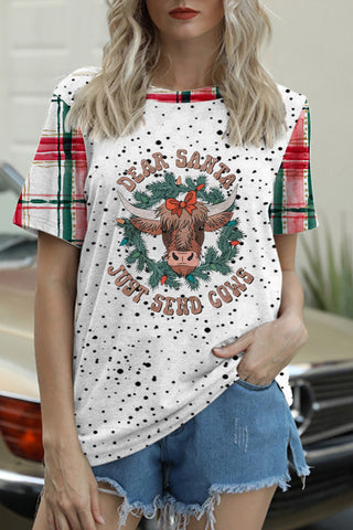 Dear Santa Just Send Cows Printing T-shirt