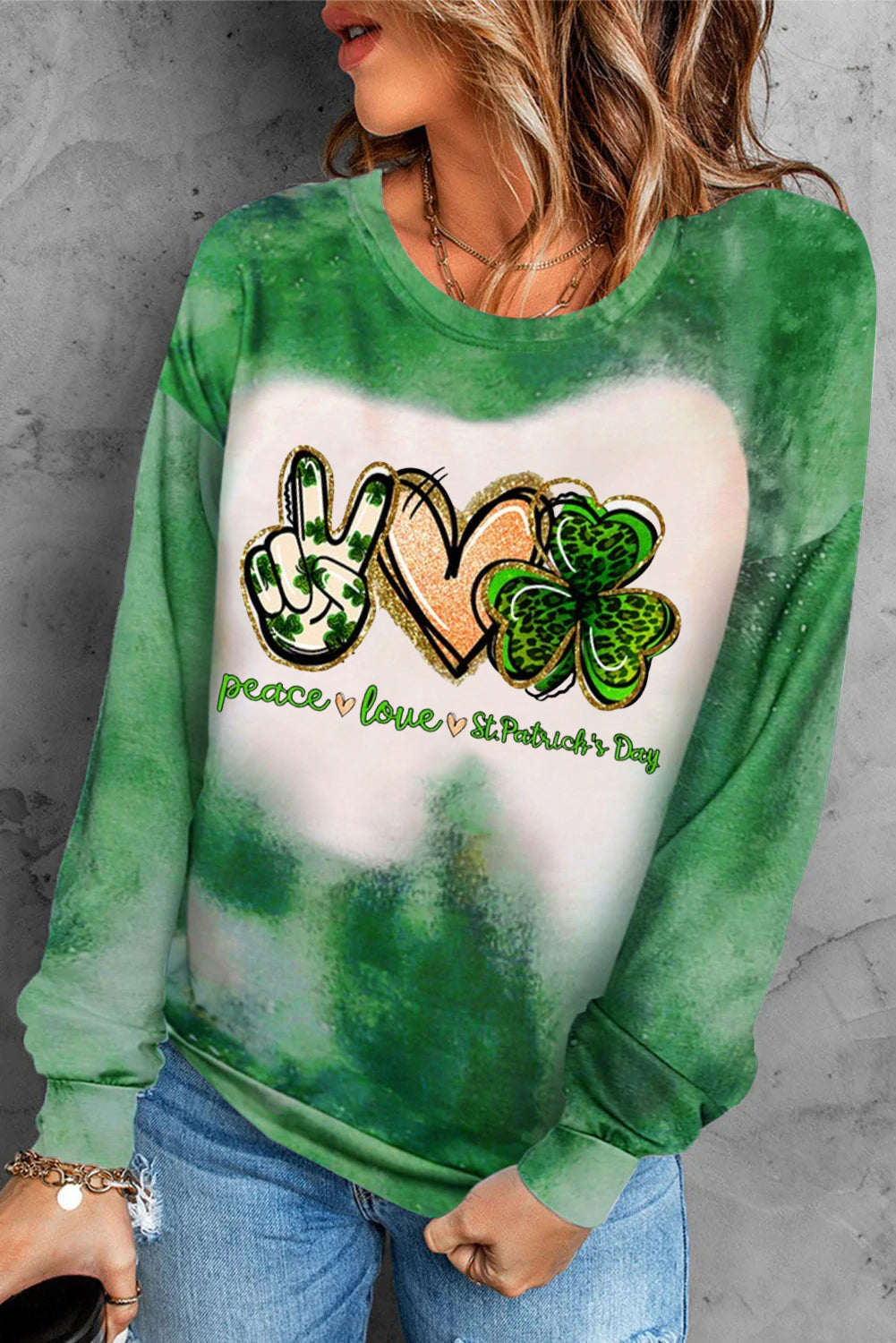 Peace Love St.Patrick's Day Long-Sleeved Sweatshirt